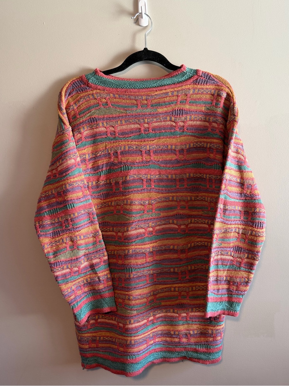 Vintage Handmade Sweater Multicolor Geometric Knit Tunic Coogi-Style